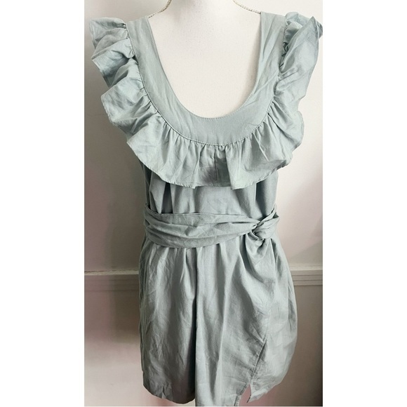 Free People • Ruffled Light Blue Lara Dress Criss Cross Back - Picture 2 of 11
